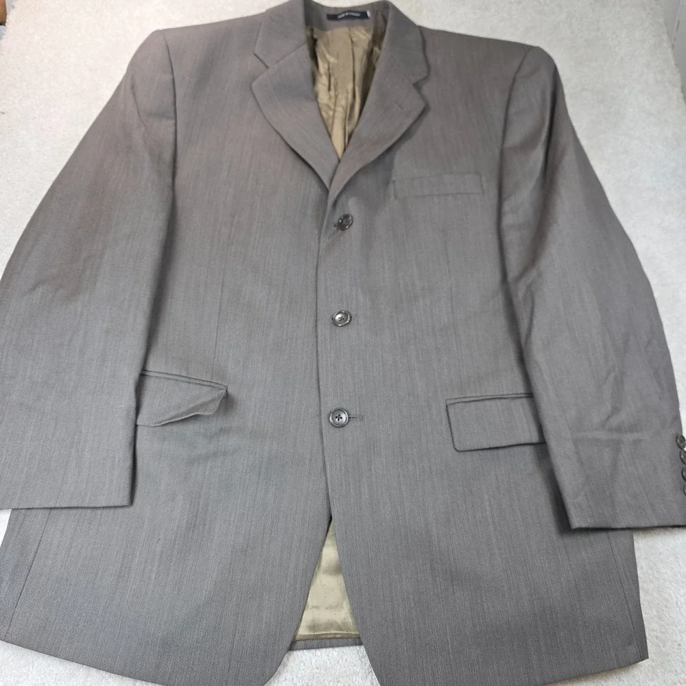 Calvin Klein Mens 44L‎ Gray Wool Suit 2 Piece Single Breasted Made In Canada